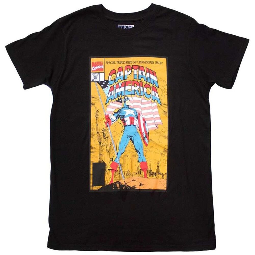 Captain America Unisex Adult 50th Comic Cover T-Shirt / Black